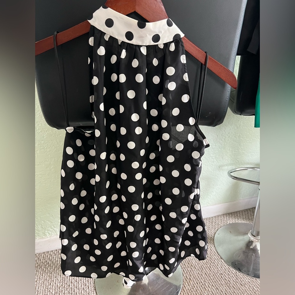 Polka Dot Sleeveless Top - Black and White